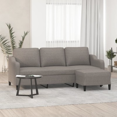 Sofá de 3 plazas con taburete de tela gris taupe 180 cm