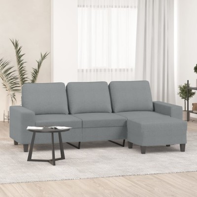 Sofá de 3 plazas con taburete de tela gris claro 180 cm