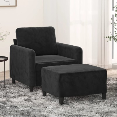 Sillón con taburete terciopelo negro 60 cm
