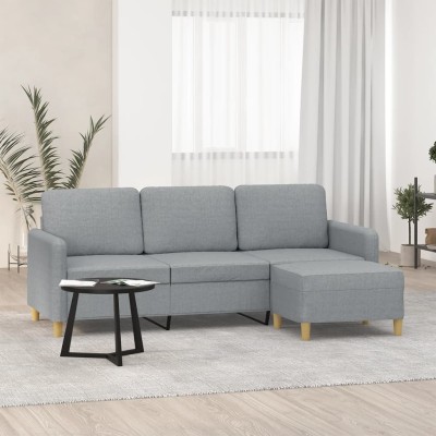 Sofá de 3 plazas con taburete de tela gris claro 180 cm