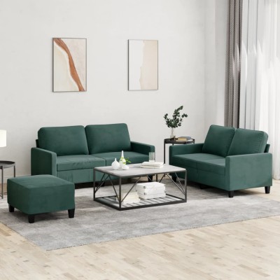 Juego de sofás con cojines 3 piezas terciopelo verde oscuro