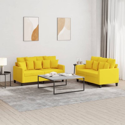 Juego de sofás con cojines 2 piezas tela amarillo claro