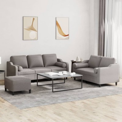 Juego de sofás con cojines 3 piezas tela gris taupe