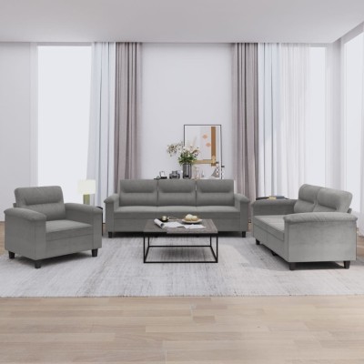 Juego de sofás con cojines 3 piezas tela microfibra gris oscuro