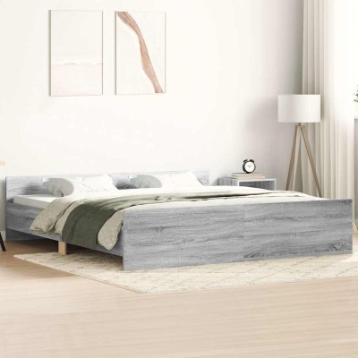Estructura de cama con cabecero piecero gris Sonoma 200x200 cm
