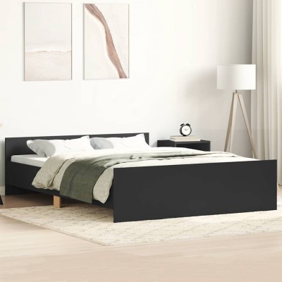 Estructura de cama con cabecero y piecero negro 140x200 cm