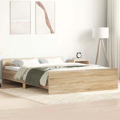 Estructura de cama con cabecero piecero roble Sonoma 140x200 cm