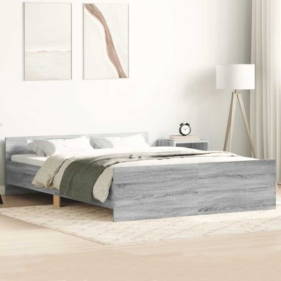 Estructura de cama con cabecero piecero gris Sonoma 140x200 cm