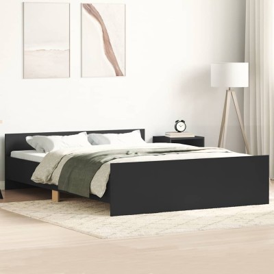Estructura de cama con cabecero piecero negro 150x200 cm