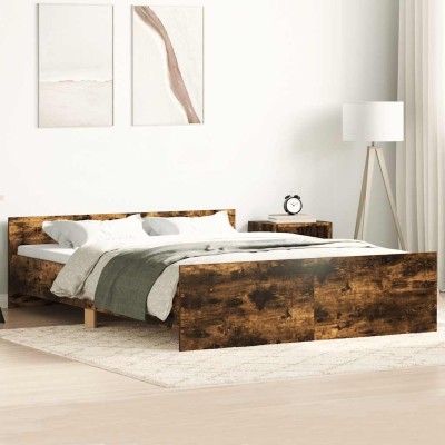Estructura de cama con cabecero piecero roble ahumado 150x200cm