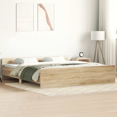 Estructura de cama con cabecero piecero roble Sonoma 160x200 cm