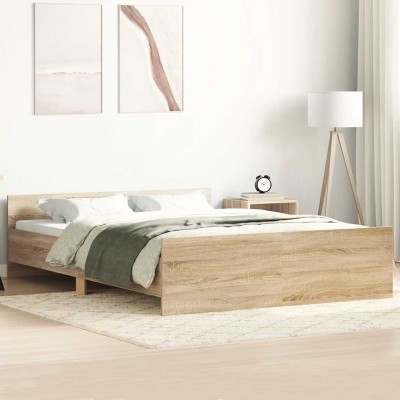 Estructura de cama con cabecero piecero roble Sonoma 120x190 cm