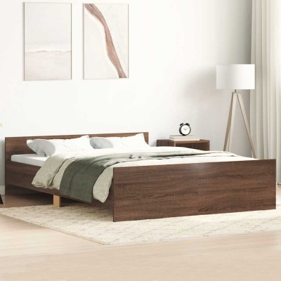 Estructura de cama con cabecero piecero roble marrón 120x190 cm