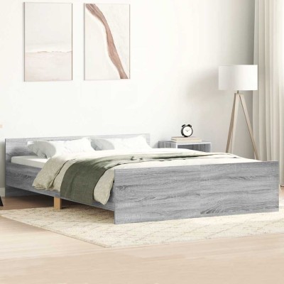 Estructura de cama con cabecero piecero gris Sonoma 140x190 cm