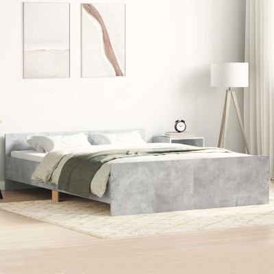 Estructura de cama con cabecero piecero gris hormigón 135x190cm