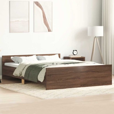 Estructura de cama con cabecero piecero roble marrón 135x190cm