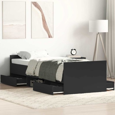 Estructura de cama con cabecero piecero negro 100x200cm