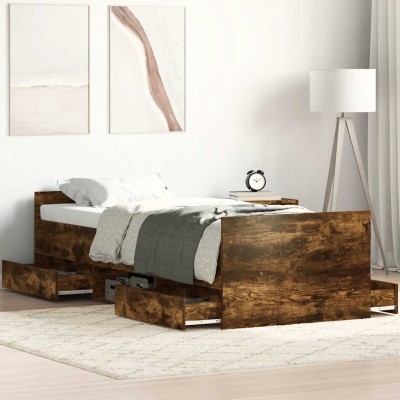 Estructura de cama con cabecero piecero roble ahumado 100x200cm