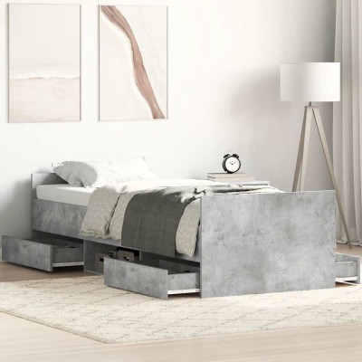 Estructura de cama con cabecero piecero gris hormigón 90x200cm
