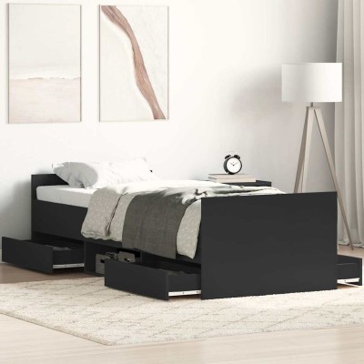 Estructura de cama con cabecero piecero negro 90x190 cm