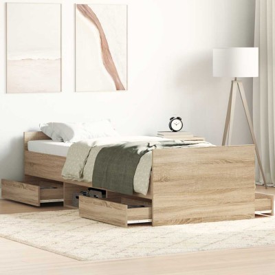 Estructura de cama con cabecero piecero roble Sonoma 90x190 cm