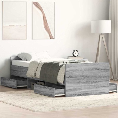 Estructura de cama con cabecero piecero gris Sonoma 75x190 cm