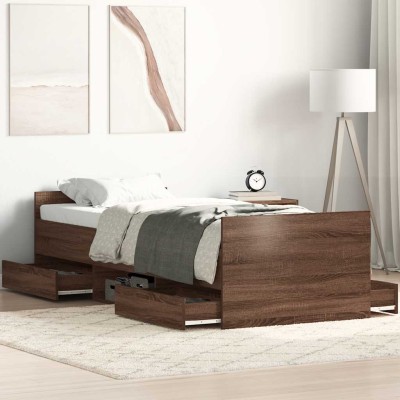 Estructura de cama con cabecero piecero roble marrón 75x190 cm