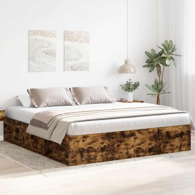 Estructura de cama roble ahumado 180x200 cm