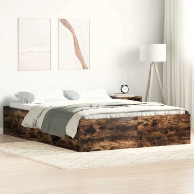 Estructura de cama roble ahumado 140x190 cm