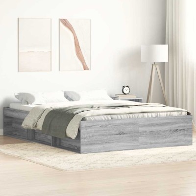 Estructura de cama de matrimonio Sonoma gris 135x190 cm