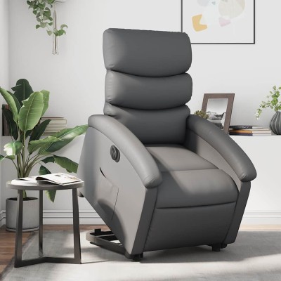 Sillón reclinable elevable eléctrico de cuero sintético gris