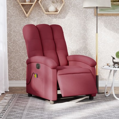 Sillón de masaje reclinable eléctrico tela rojo tinto