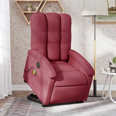 Sillón de masaje elevable eléctrico tela rojo tinto