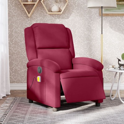 Sillón reclinable de masaje eléctrico terciopelo rojo tinto