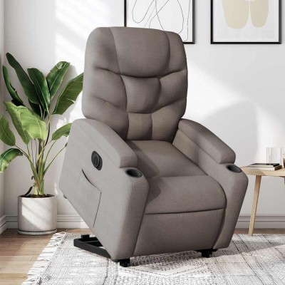 Sillón eléctrico reclinable elevable de tela gris taupe