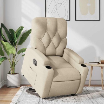 Sillón eléctrico reclinable elevable de tela color crema