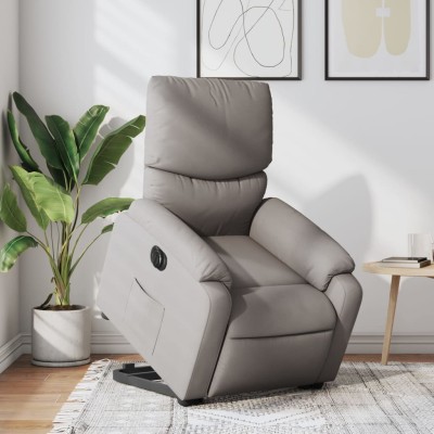 Sillón eléctrico reclinable elevable de tela gris taupe