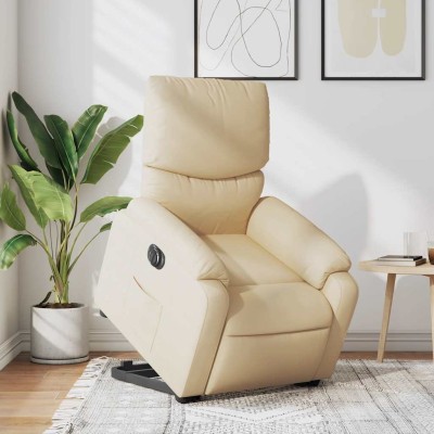 Sillón eléctrico reclinable elevable de tela color crema