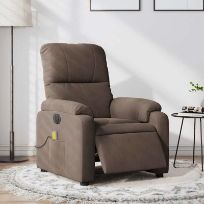 Sillón reclinable de masaje eléctrico tela de microfibra marrón