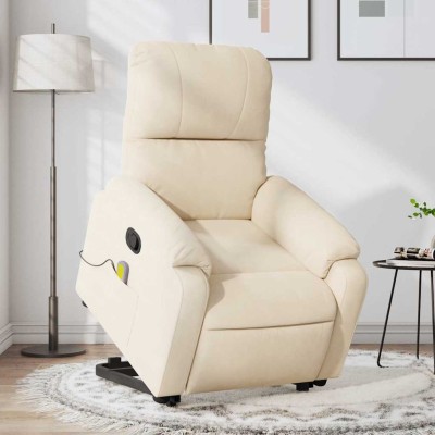 Sillón reclinable de masaje elevable tela de microfibra beige
