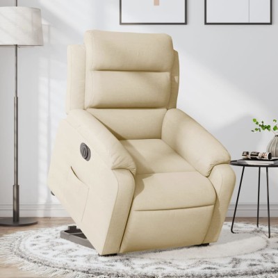 Sillón eléctrico reclinable elevable de tela color crema