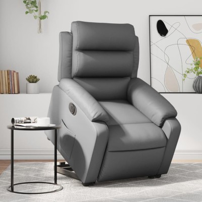 Sillón reclinable elevable eléctrico de cuero sintético gris