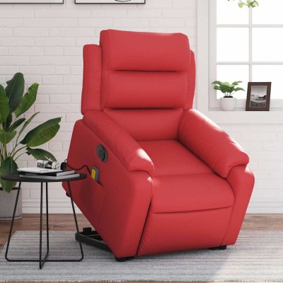 Sillón de majaje elevable eléctrico cuero artificial rojo