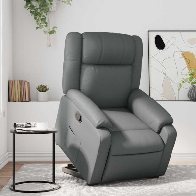 Sillón reclinable elevable cuero artificial gris