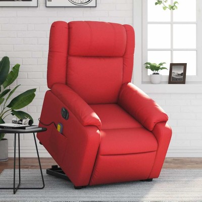 Sillón de majaje elevable eléctrico cuero artificial rojo