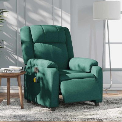 Sillón reclinable de masaje eléctrico tela verde oscuro