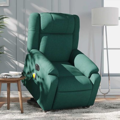Sillón masaje eléctrico reclinable elevable tela verde oscuro