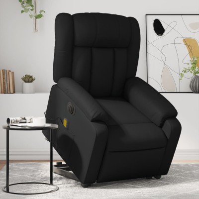 Sillón de masaje elevable eléctrico cuero sintético negro