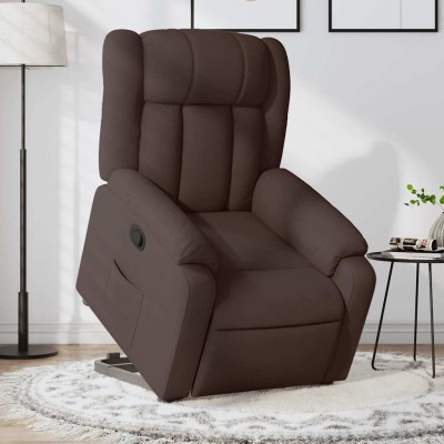 Sillón reclinable elevable tela marrón oscuro