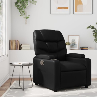 Sillón reclinable de piel sintética negra